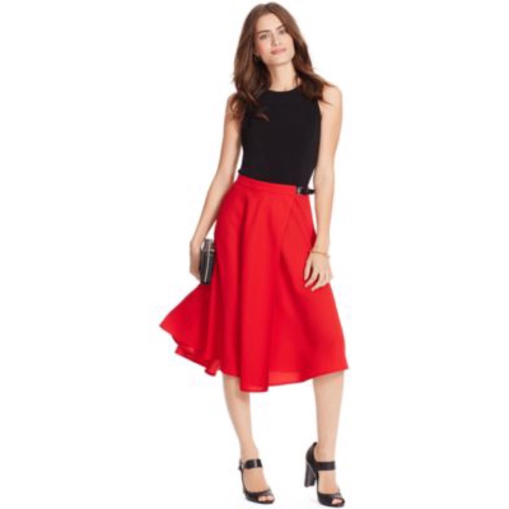 NWT Ralph Lauren Fall Red Belted Wrap Skirt